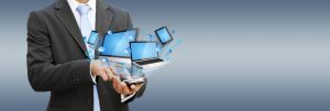 Businessman using modern mobile phone