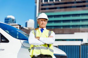 Engineer builder at construction site
